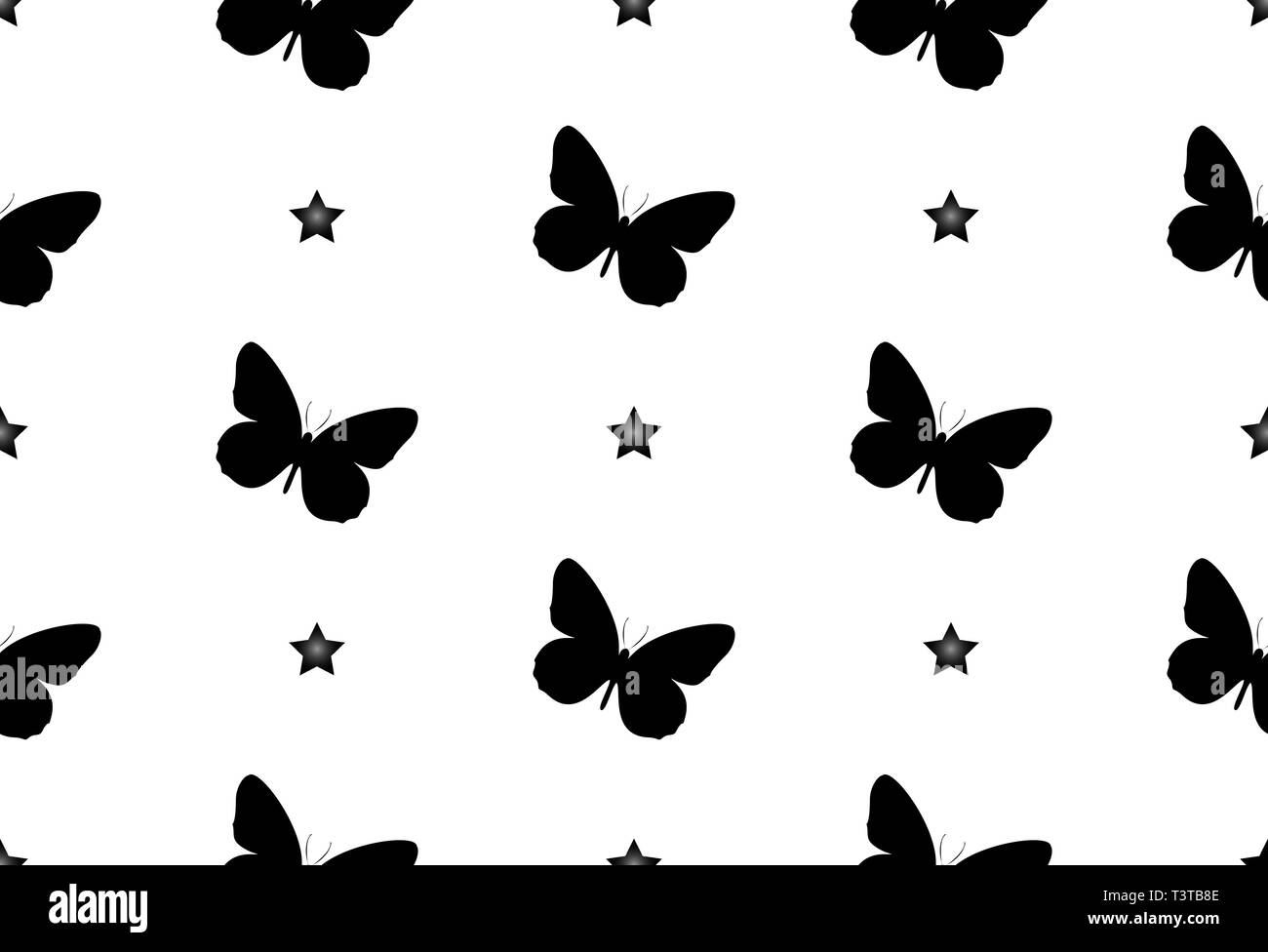 Seamless pattern with butterflies. Abstract background with butterflies. star, night Stock Vector