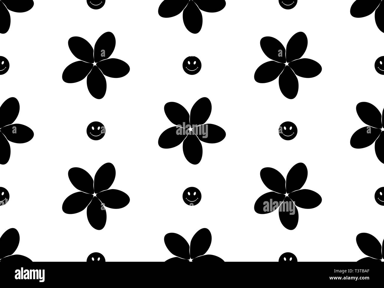 Black and white seamless flower pattern. Abstract background Stock Vector