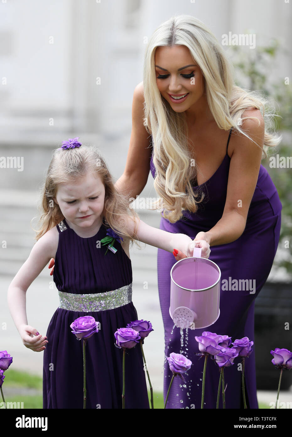 Ruth Forster (5), who lives with cystic fibrosis, with model and Cystic Fibrosis Ireland ambassador Rosanna Davison at a photo call to raise awareness ahead of Cystic Fibrosis Ireland's 65 Roses Day appeal which takes place Friday 12th April. Stock Photo