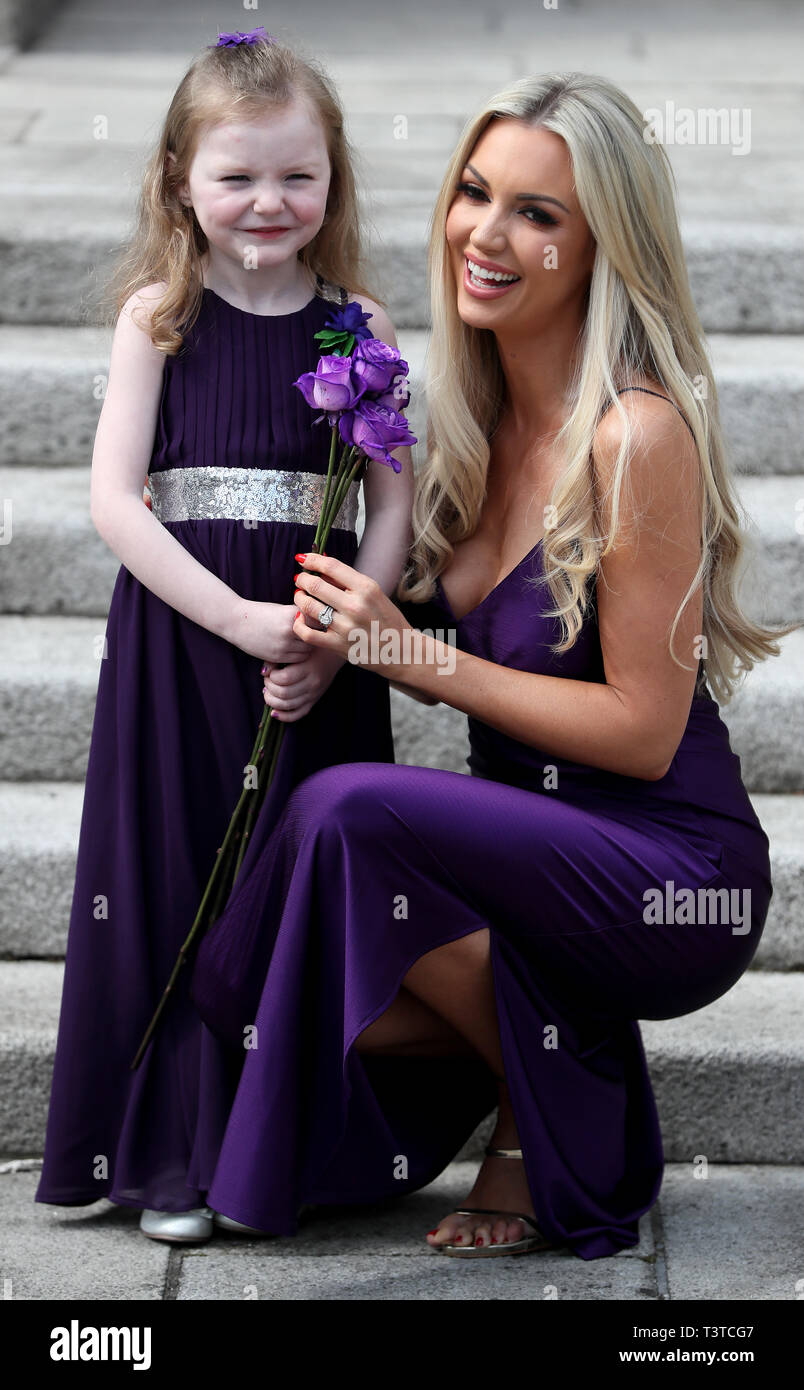Ruth Forster (5), who lives with cystic fibrosis, with model and Cystic Fibrosis Ireland ambassador Rosanna Davison at a photo call to raise awareness ahead of Cystic Fibrosis Ireland's 65 Roses Day appeal which takes place Friday 12th April. Stock Photo