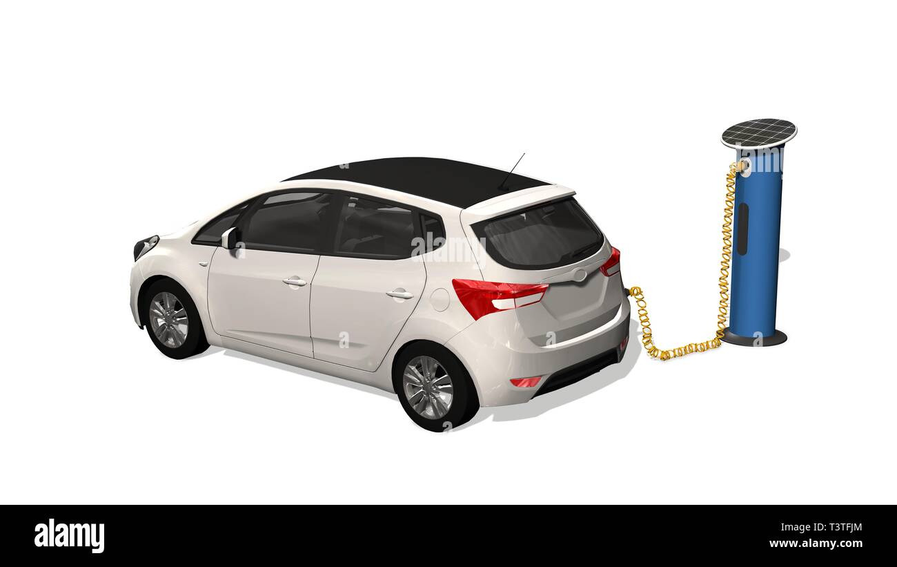 Electric car charging on charge station Electric car power supply for