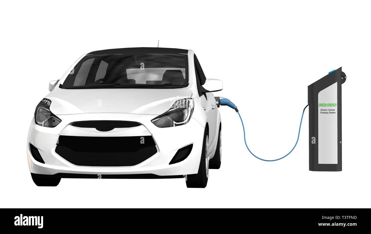Electric car charging on charge station Electric car power supply