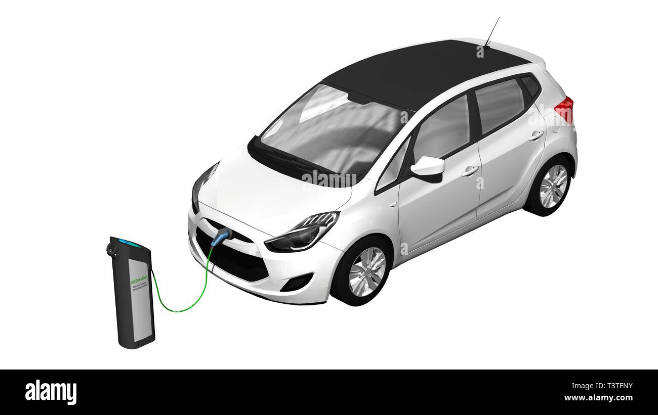 Electric car Power supply for electric car charging. Electric car charging on charge station