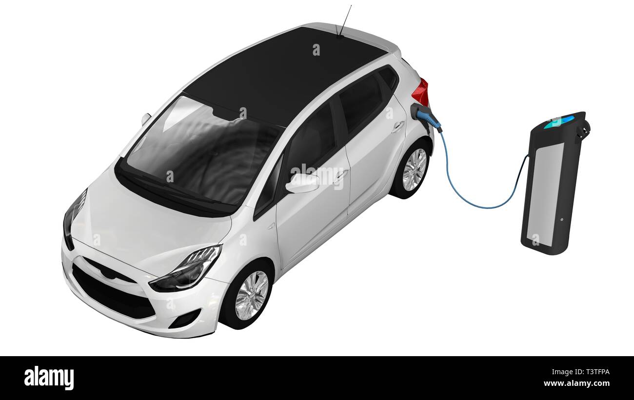 Electric car Power supply for electric car charging. Electric car charging on charge station