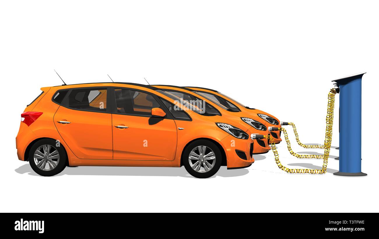 Electric car charging station Electric cars charging on charge station electro mobility