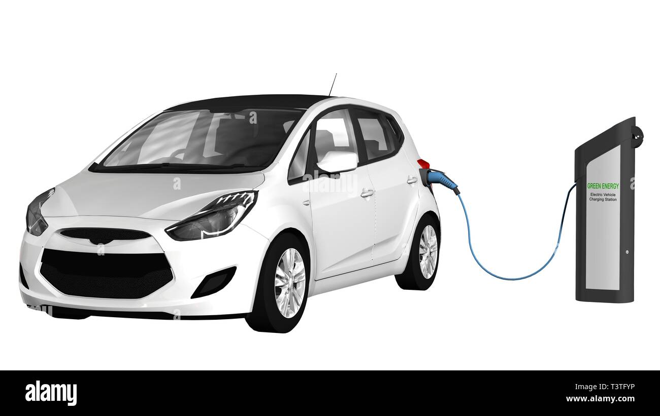 Electric car charging on charge station Electric car power supply for electric car charging