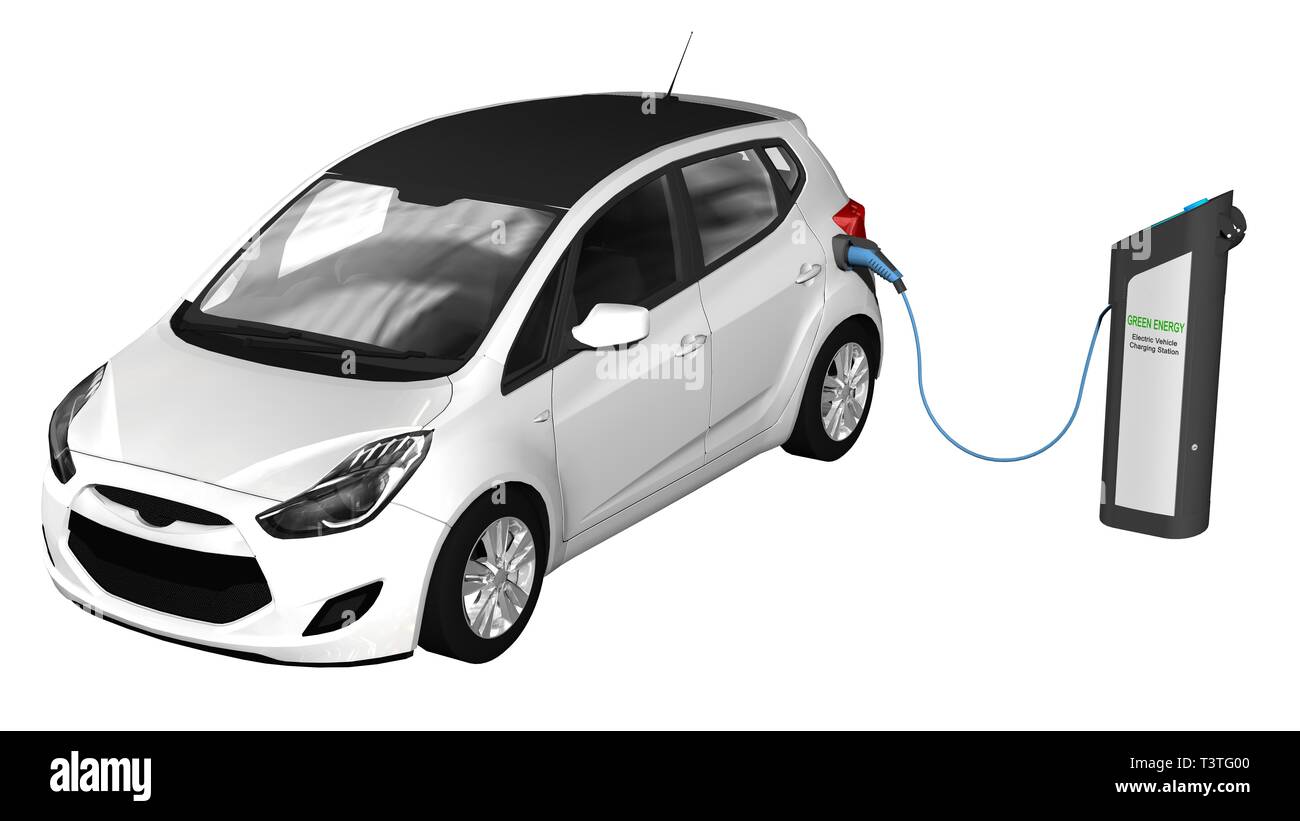 Electric car charging on charge station Electric car power supply for electric car charging