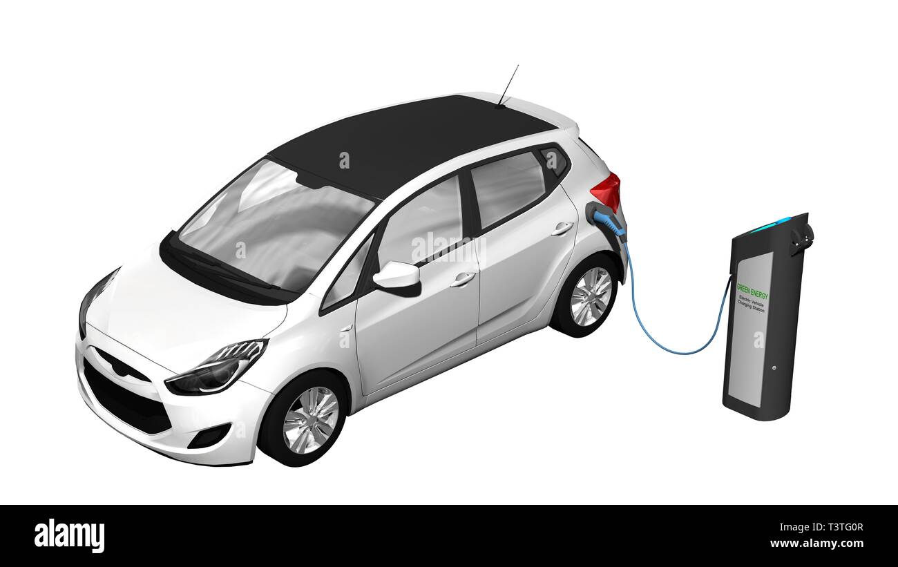 Electric car charging on charge station Electric car power supply for electric car charging