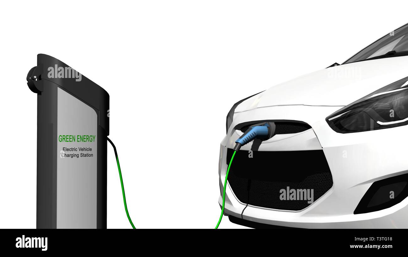 Electric car charging on charge station Electric car power supply for