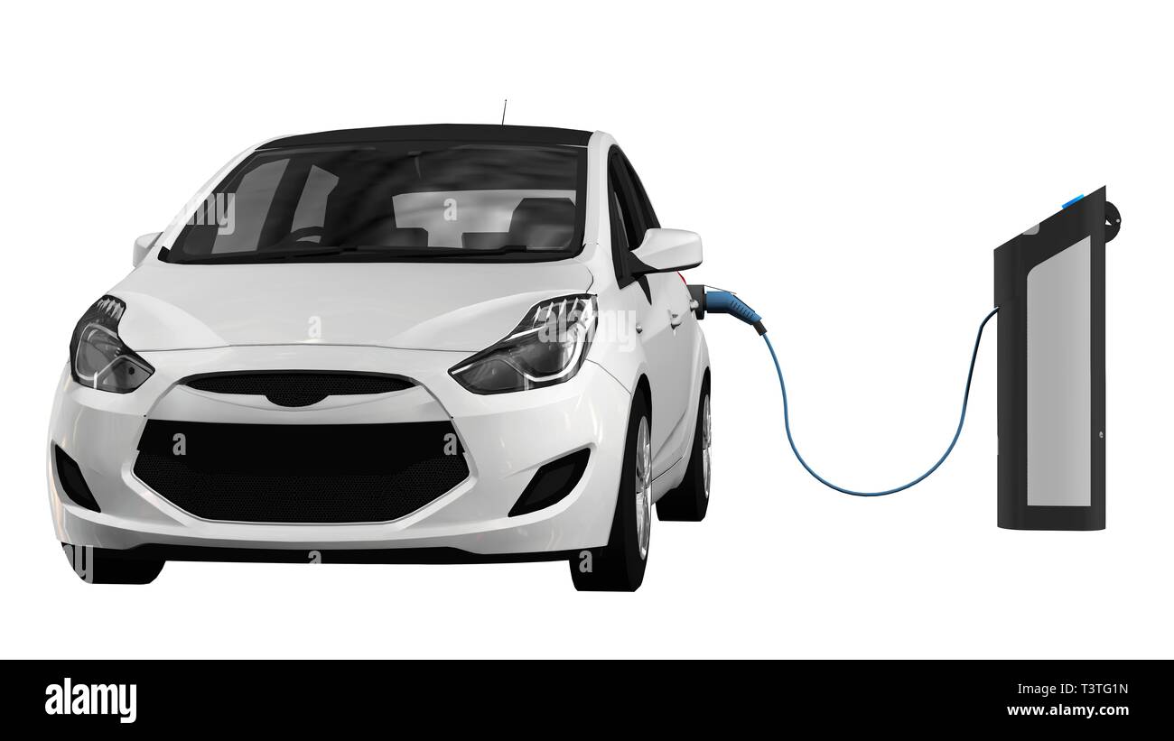 Electric car charging on charge station Electric car power supply for electric car charging
