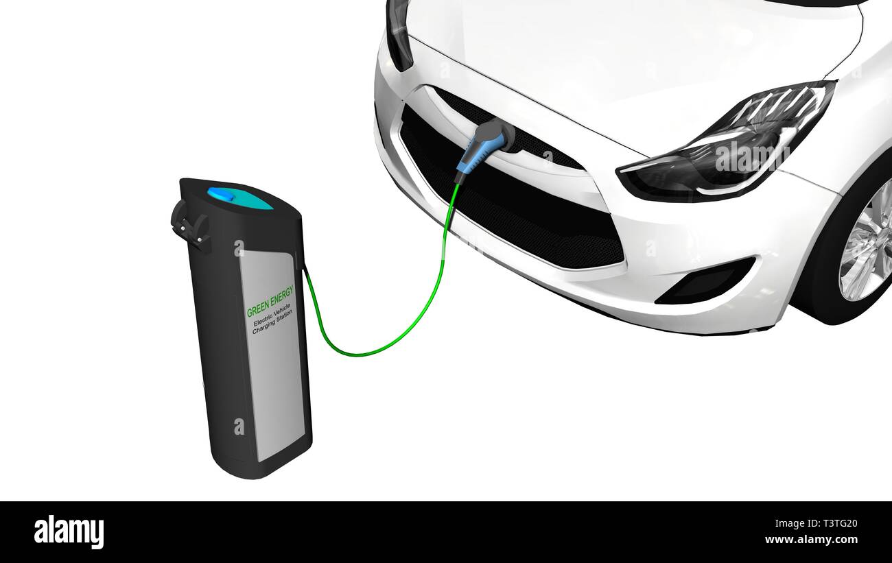 Electric car charging on charge station Electric car power supply for electric car charging