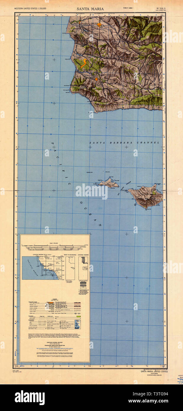 Map of santa maria california hi res - Usgs Topo Map California Ca Santa Maria 707594 1948 250000 Restoration T3TG94