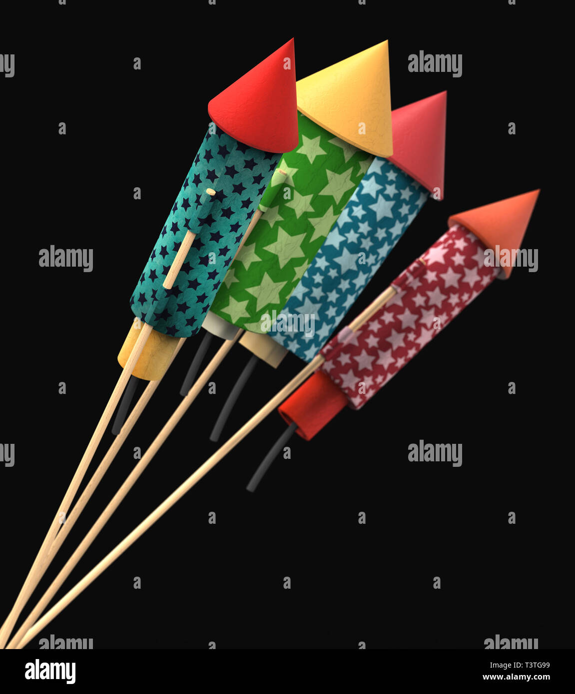 Vintage fireworks rockets, isolated on black background,blur depth of ...