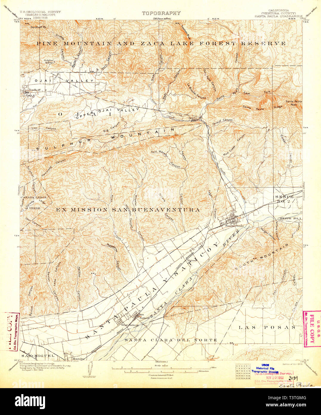 USGS TOPO Map California CA Santa Paula 298955 1903 62500 Restoration Stock Photo