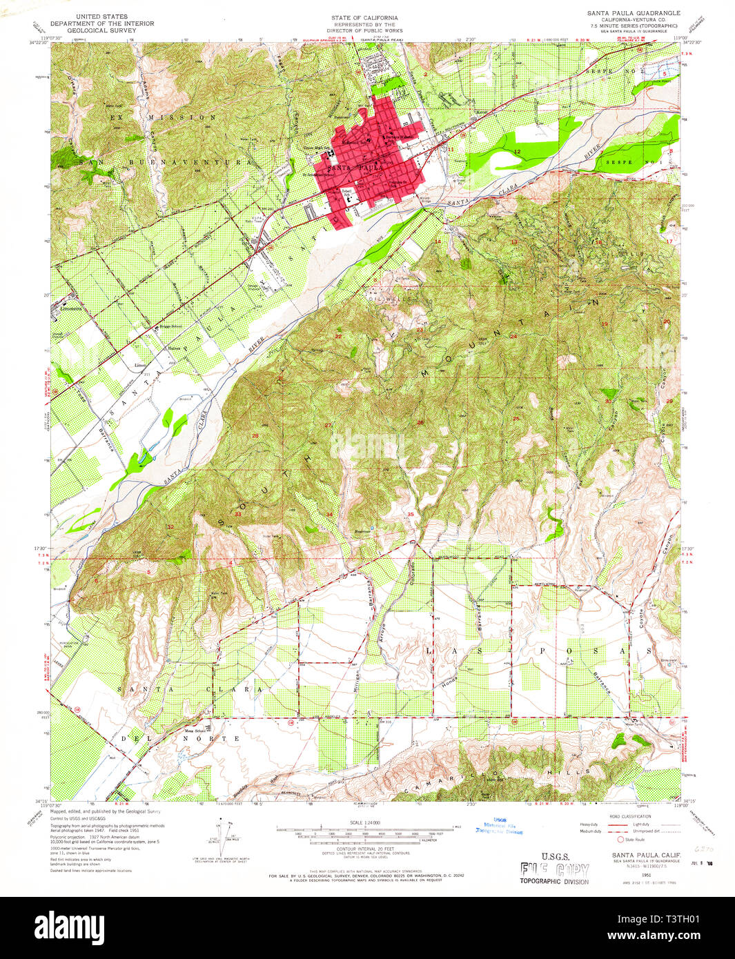 USGS TOPO Map California CA Santa Paula 300279 1951 24000 Restoration Stock Photo