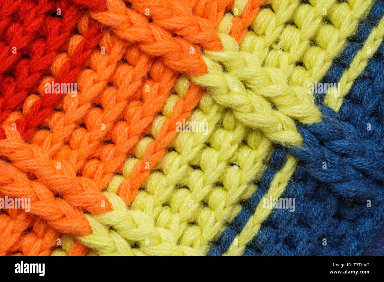 Multicolored Knitwear Sweater Fabric Texture. Bright saturated