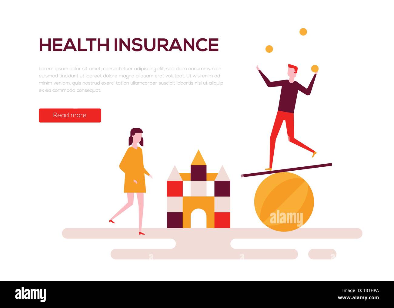 Health Insurance Colorful Flat Design Style Web Banner Stock
