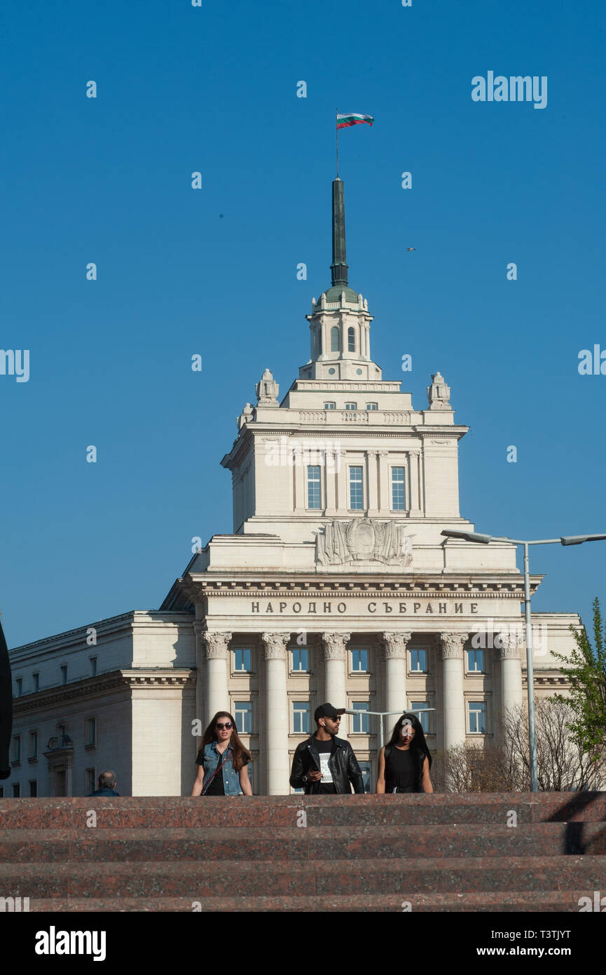 Bulgarian People in front of the former Communist Party Building, Sofia, Bulgaria, Europe, Stock Photo