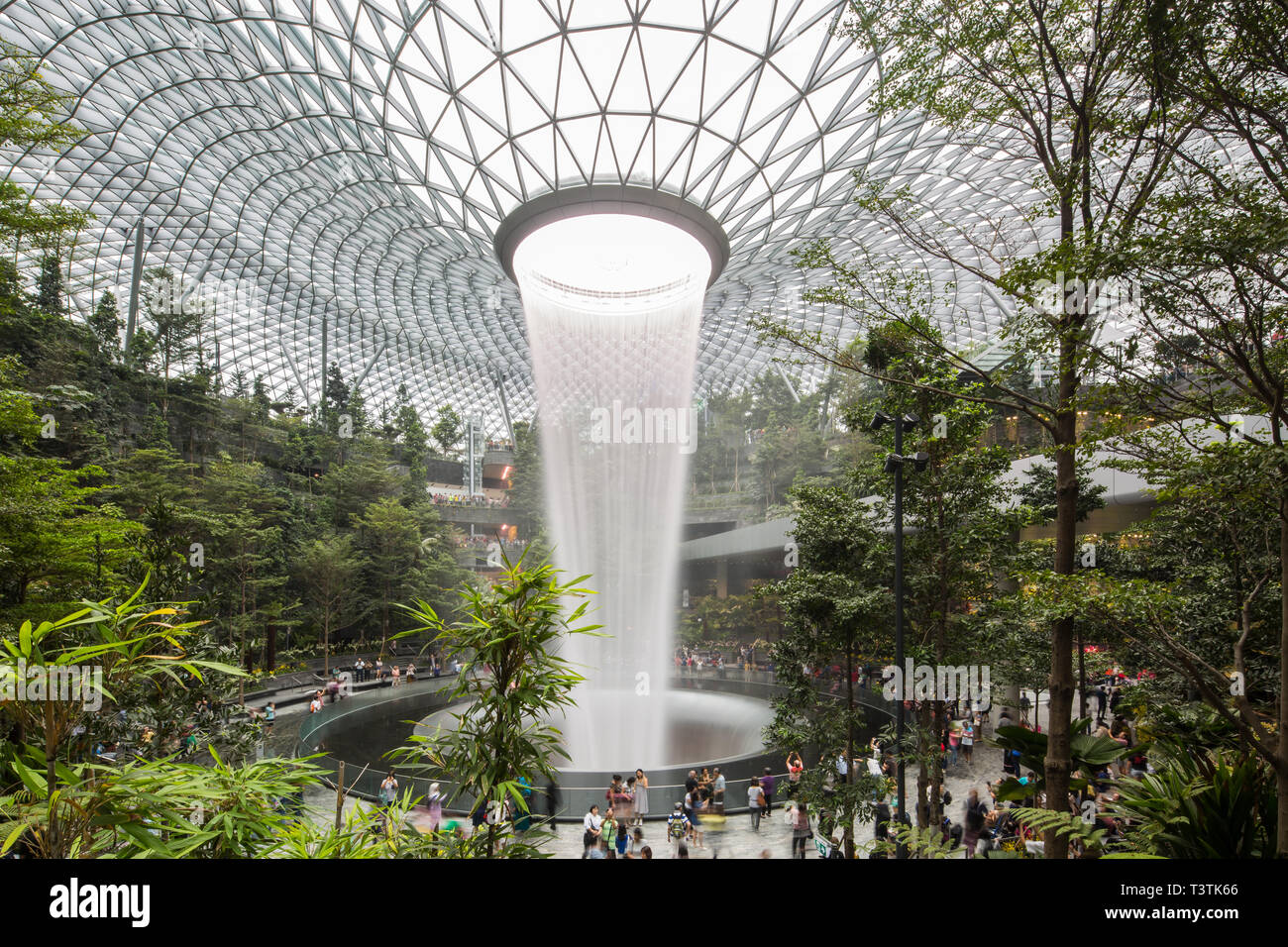 Tallest indoor waterfall in the world as Jewel Changi Airport Stock Photo