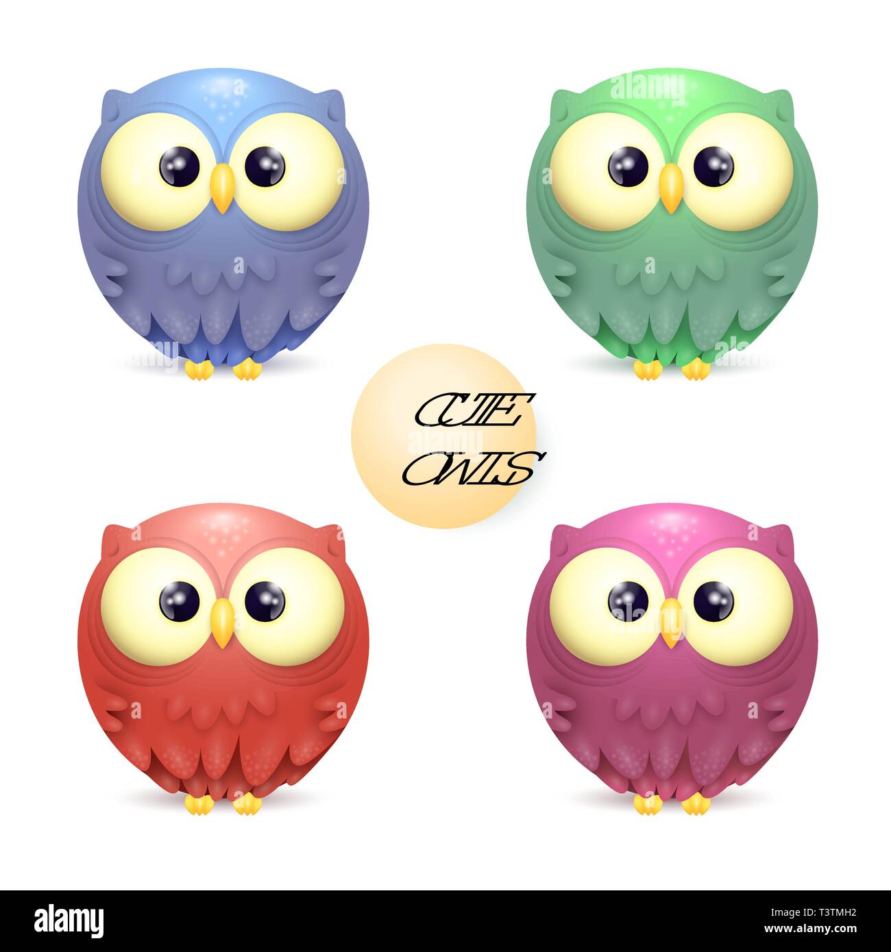 Cute vector collection of bright multicolor owls Stock Vector