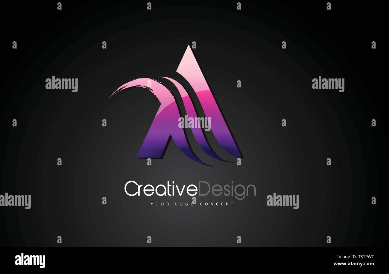 Purple Violet A Letter Design Brush Paint Stroke. Letter Logo with ...
