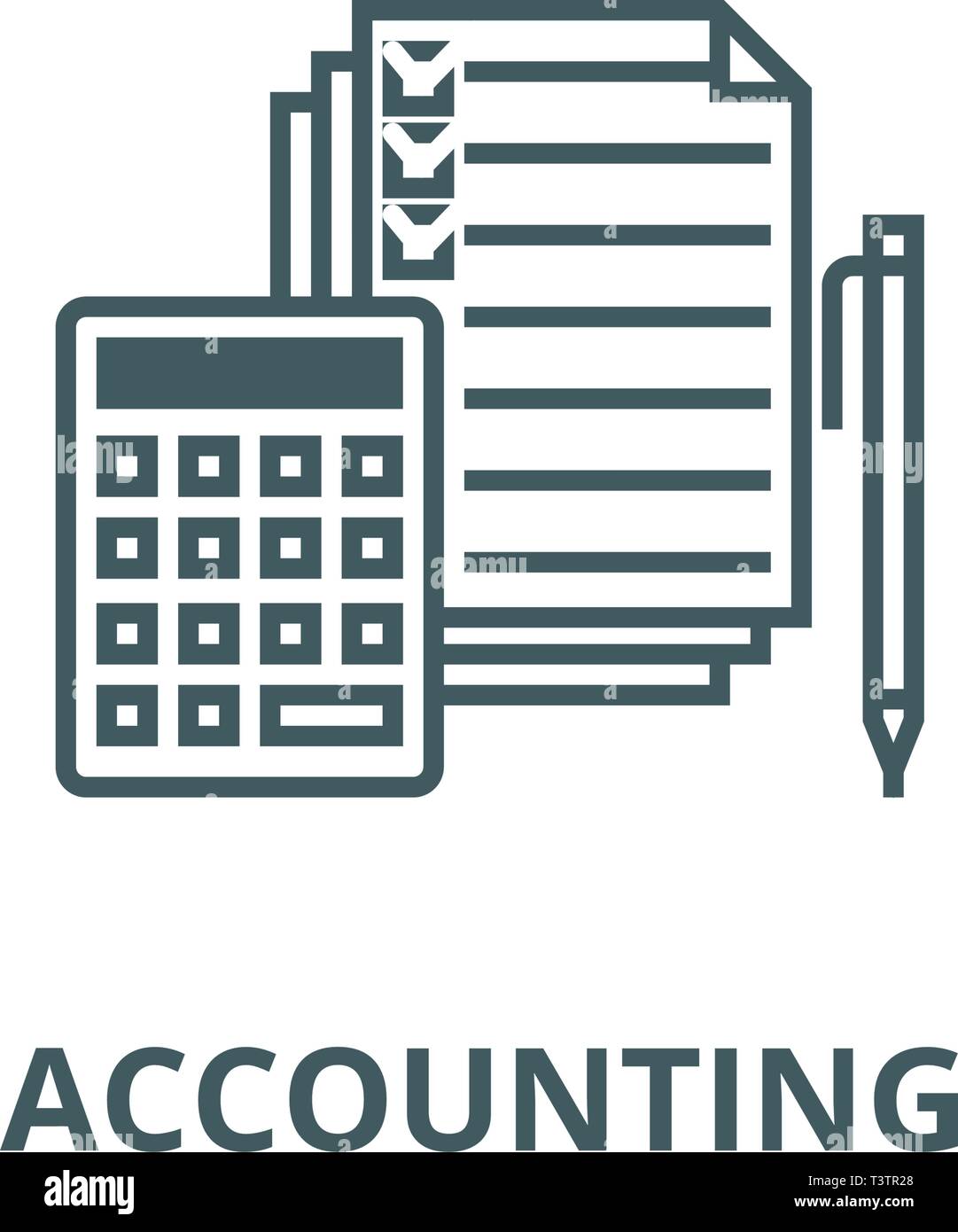 Accounting,calculator, pen, checkbox, docs line icon, vector ...