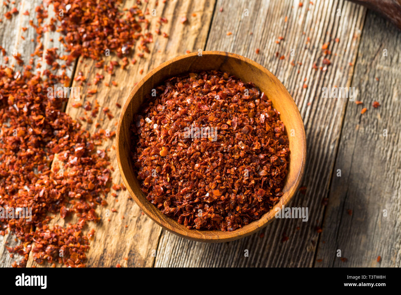 Spicy Organic Red Aleppo Pepper in a Bowl Stock Photo