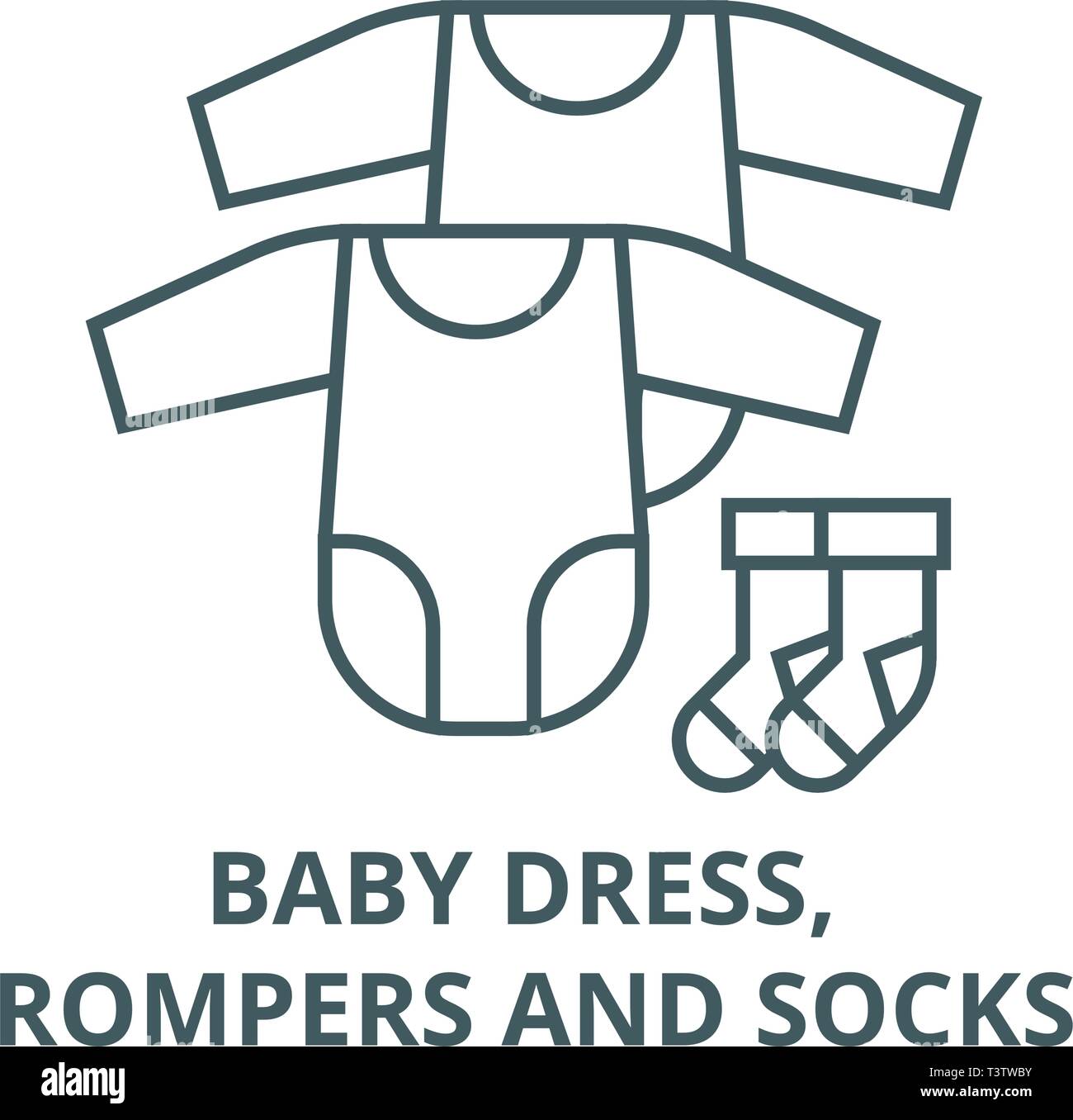baby dress, rompers and socks vector line icon, sign, illustration