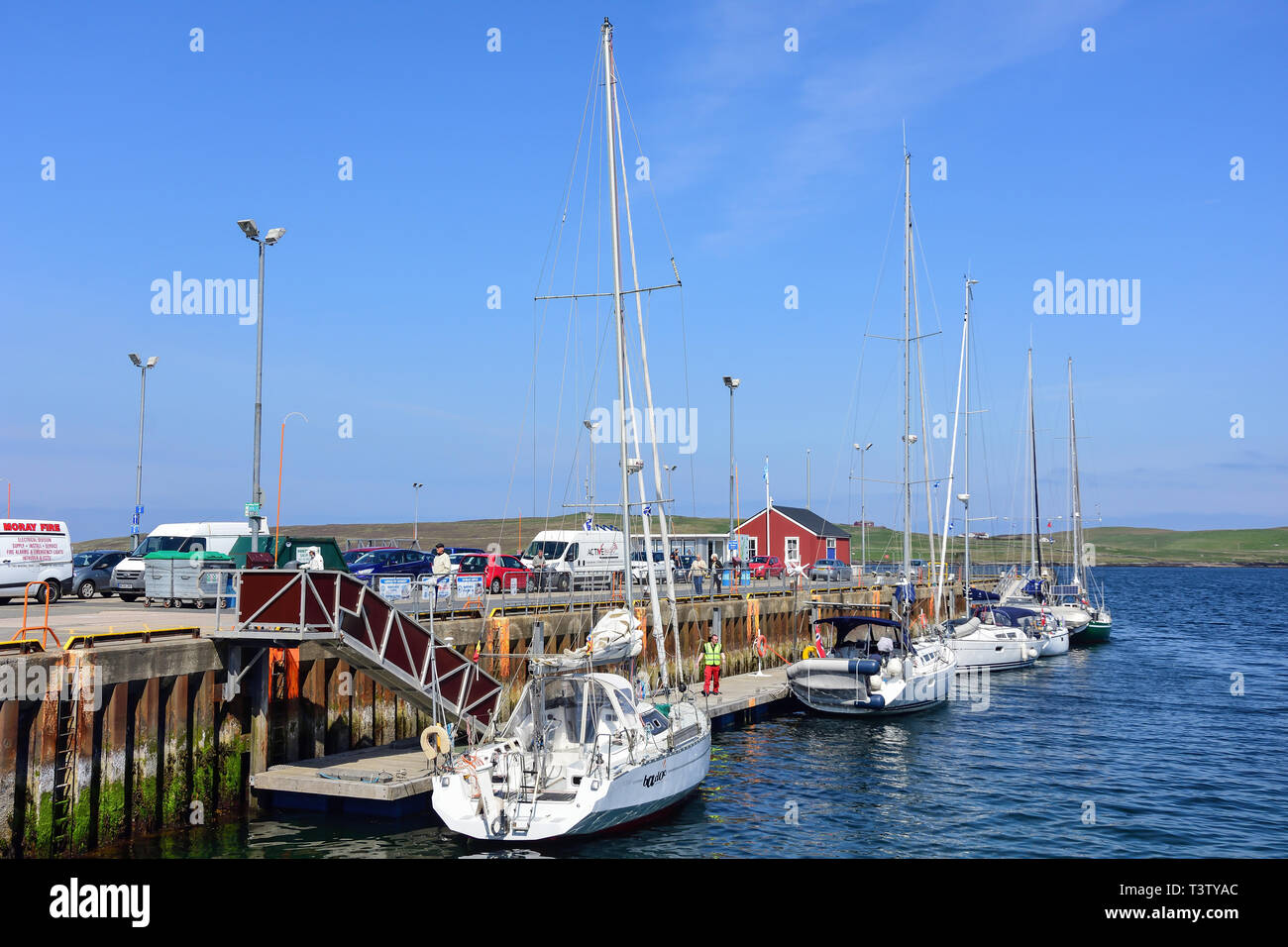 Yachts moored in harbour, Lerwick, Shetland, Northern Isles, Scotland, United Kingdom Stock Photo
