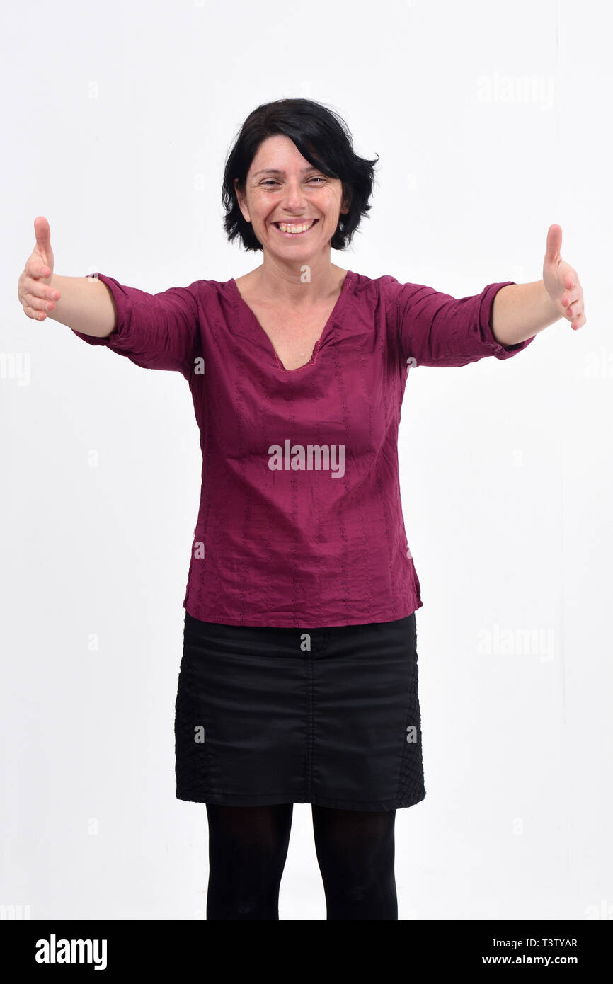 woman hugging on white background Stock Photo - Alamy