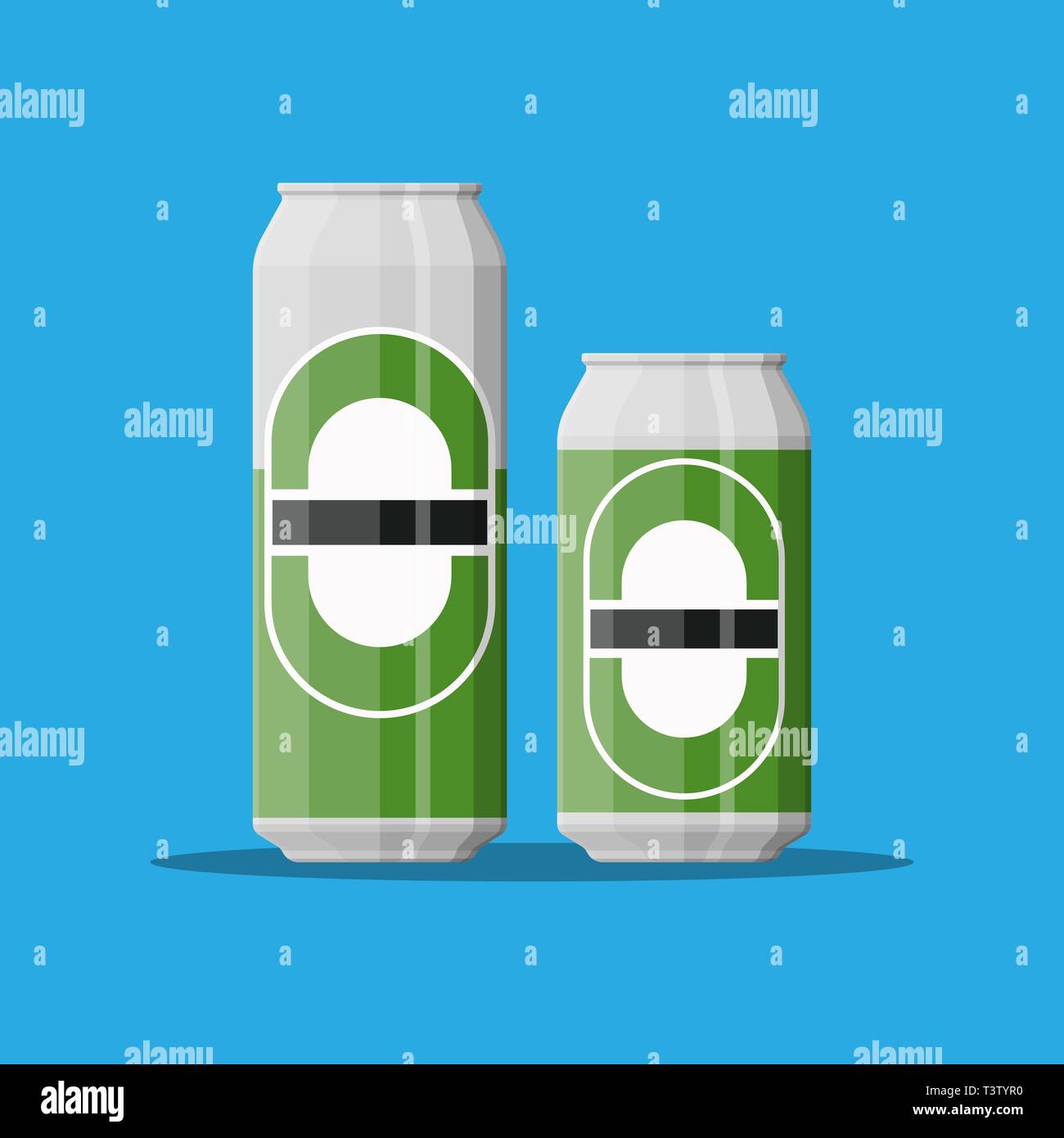 Can of beer in large and small size. Beer alcohol drink. Vector