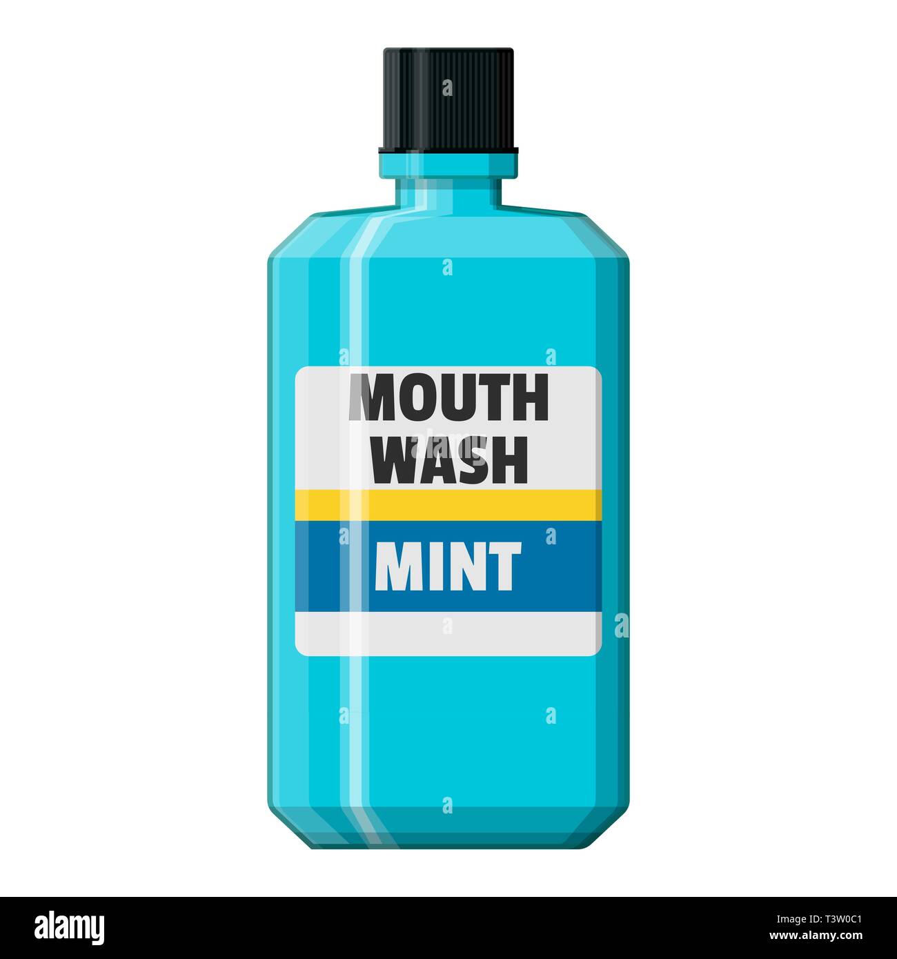 Mouthwash plastic bottle. Mint liquid for rinsing mouth. Oralcare