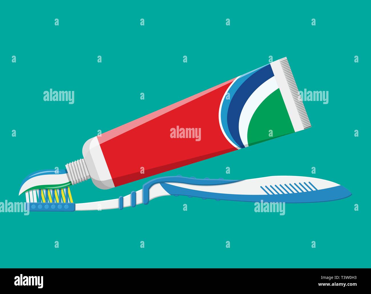 Toothbrush, toothpaste. Brushing teeth. Dental equipment. Hygiene and oralcare. Vector