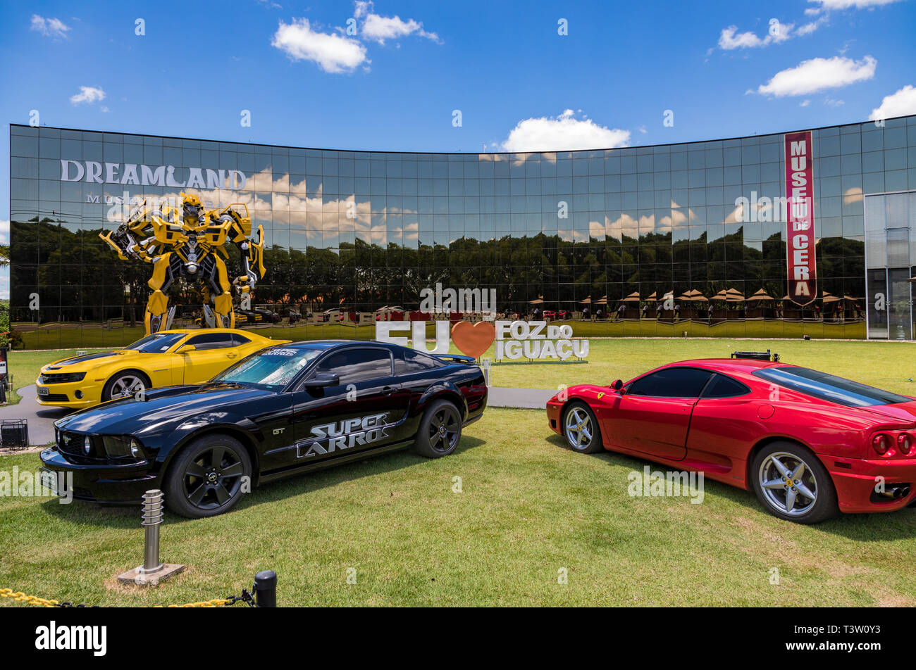 Foz do Iguacu, Brazil - November 22, 2017:  Bumblebee Transformer in front of the Wax Museum 'Dreamland' in Foz do Iguacu near the famous Iguacu Falls Stock Photo