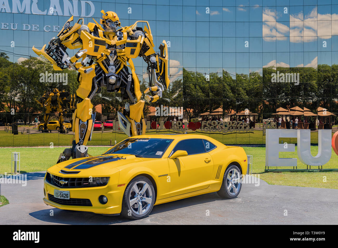 Foz do Iguacu, Brazil - November 22, 2017:  Bumblebee Transformer in front of the Wax Museum 'Dreamland' in Foz do Iguacu near the famous Iguacu Falls Stock Photo