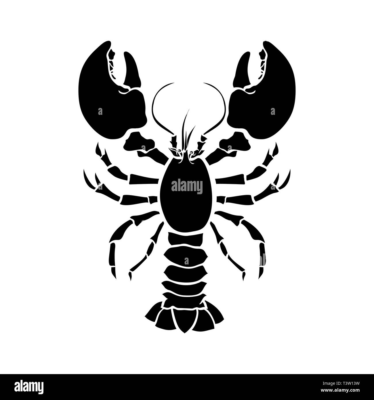 Lobster, crustacean silhouette vector drawing. Crayfish hand drawn illustration. Seafood restaurant delicacy minimalistic pictogram. Sealife, underwater biology isolated design element Stock Vector