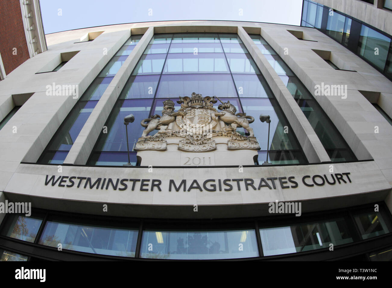 A general view of Westminster Magistrates Court after Julian Assange was removed from the Ecuadorian Embassy after his asylum was terminated. Stock Photo