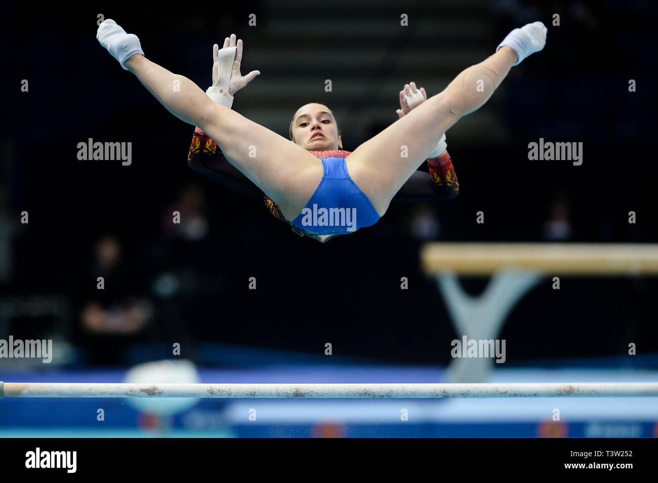 Nica Ivanus from Romania seen in action during the women qualifications of the 8th European Championships in Artistic Gymnastics (Day 2). Stock Photo