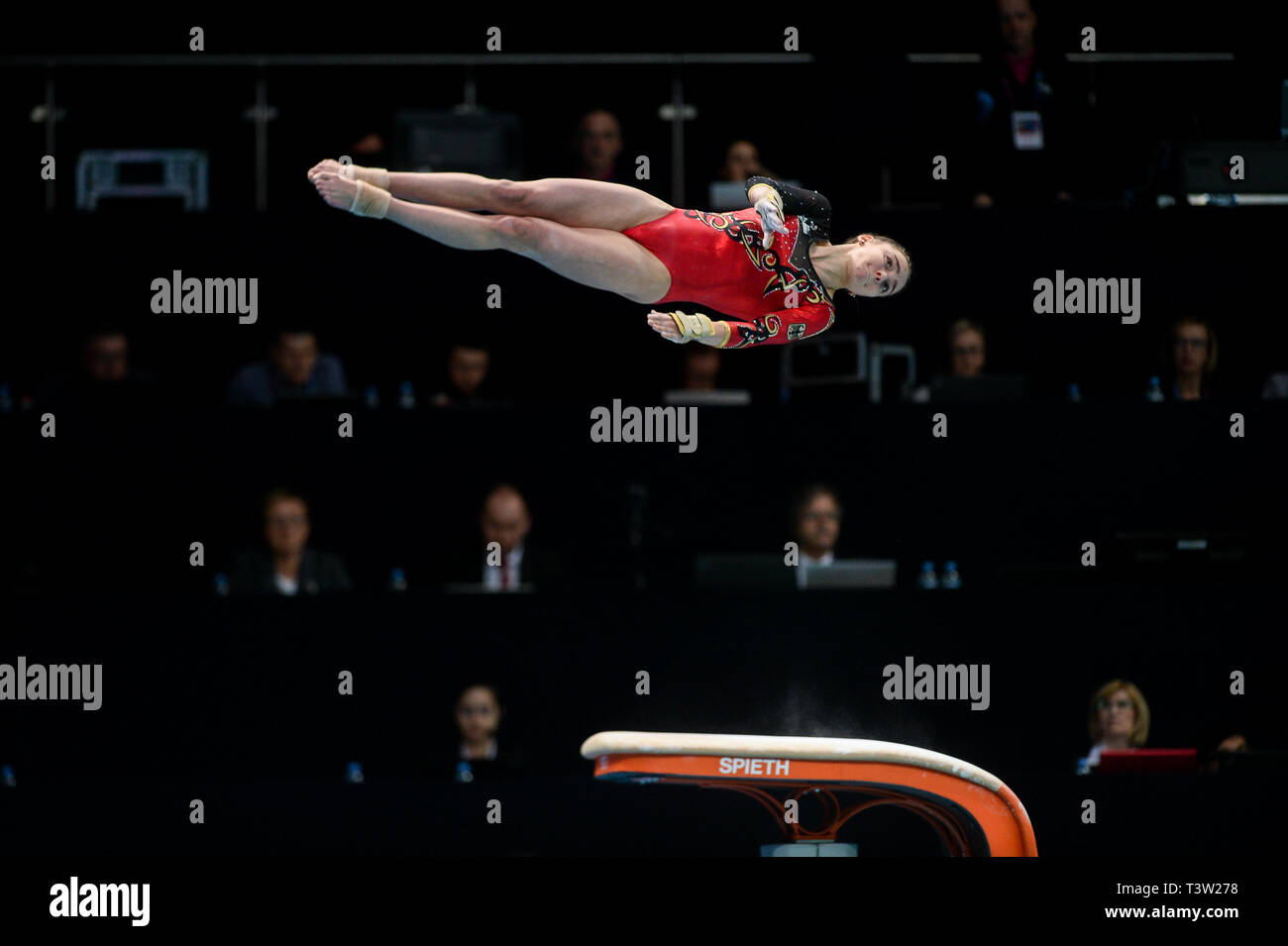 Lisa Zimmermann from Germany seen in action during the women qualifications of the 8th European Championships in Artistic Gymnastics (Day 2). Stock Photo