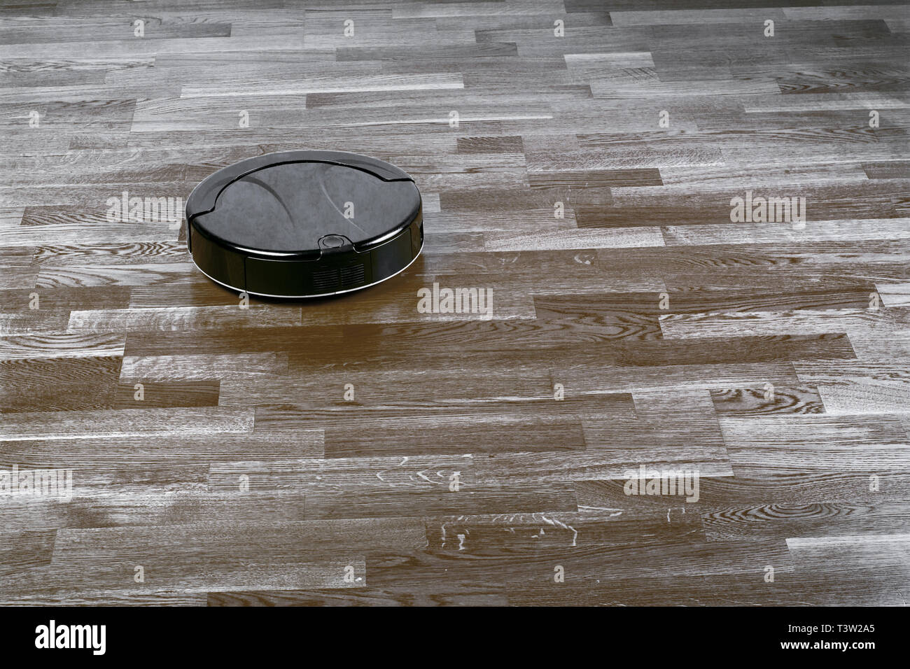 Robotic vacuum cleaner on laminate floor, smart home robotics wireless