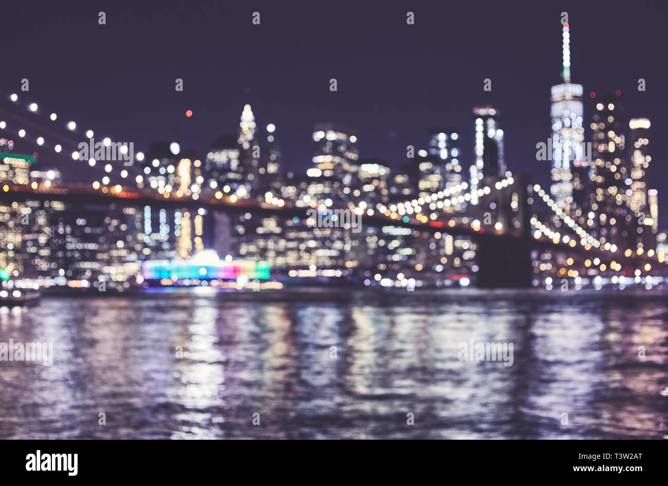 Blurred New York City Skyline At Night Color Toned Urban