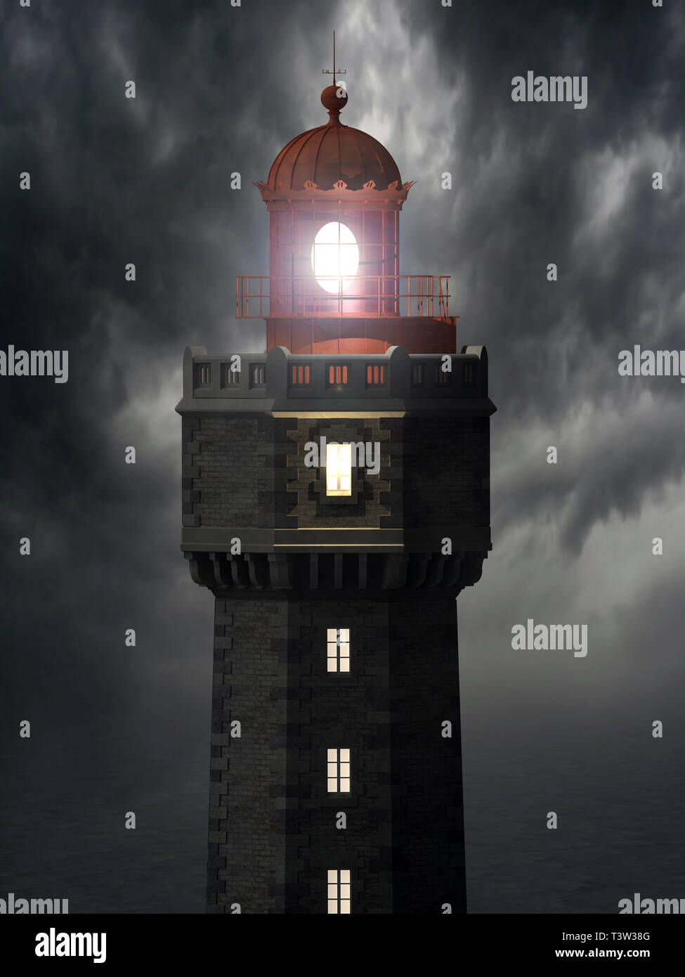 3d illustration of the Jument lighthouse, located on the island of Ouessant in Brittany (France). Stock Photo