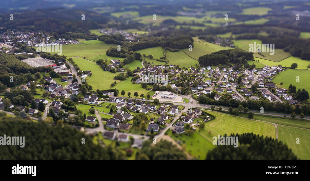 Aerial view of Marienheide - Kalsbach Tilt/Shift Stock Photo