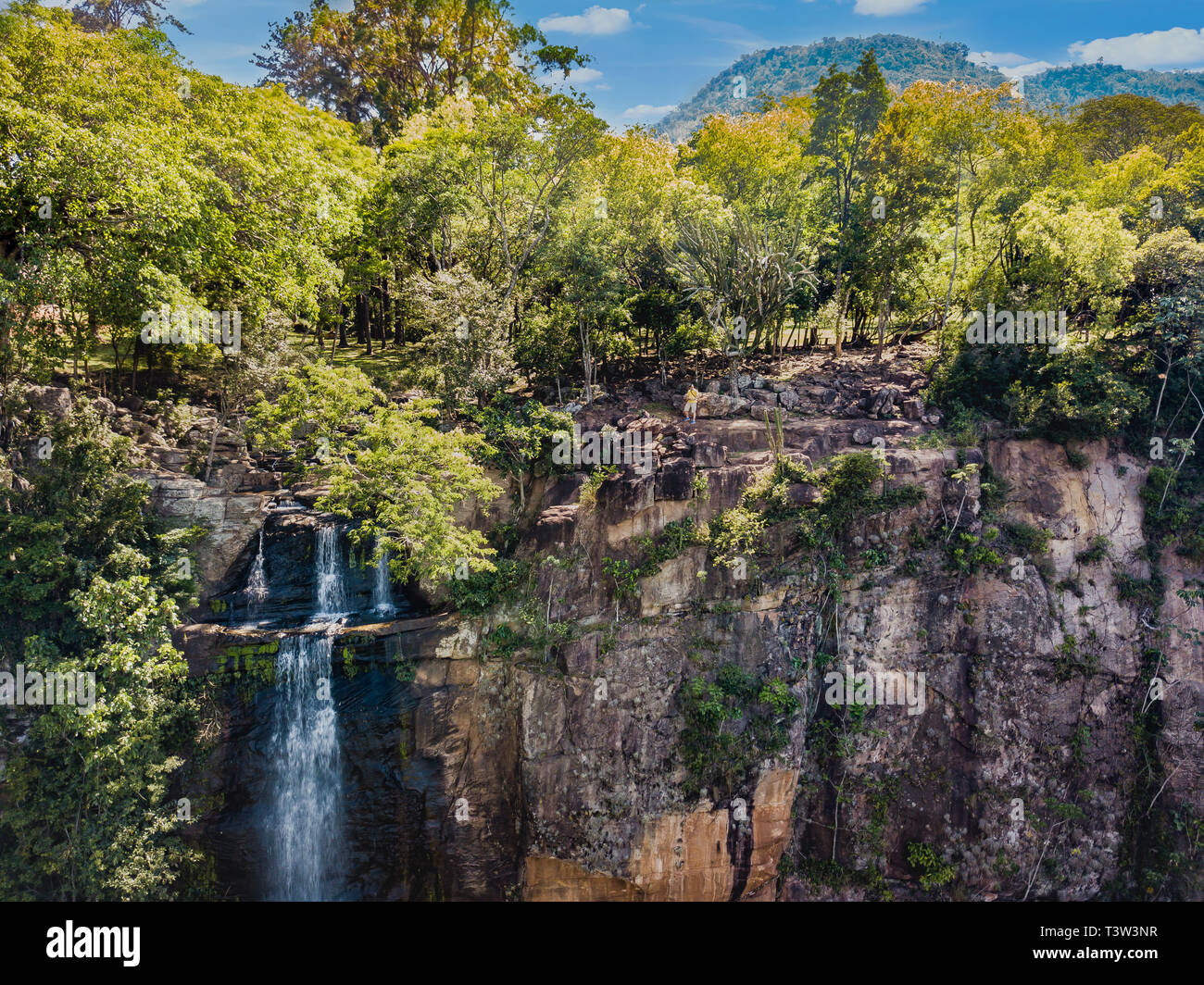 Aerial view of the 'Salto Suizo' the highest waterfall of Paraguay near the Colonia Independencia and Vallarrica. Stock Photo