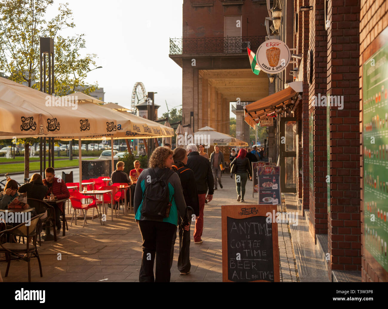 BUDAPEST, HUNGARY - SEPTEMBER 20, 2017: Budapest has many restaurant patios which attract people and tourists. Stock Photo