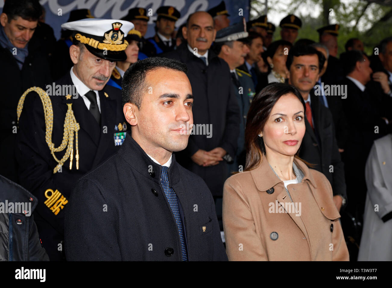 Rome, Italy - April 10, 2019: Deputy Prime Minister Luigi Di Maio and Mara Carfagna, on stage during the celebrations of the 167th anniversary of the  Stock Photo