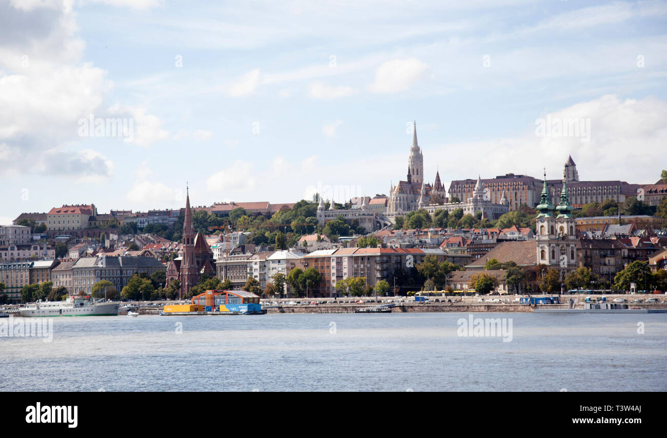 view of Buda side from Pest across the Danube River Stock Photo