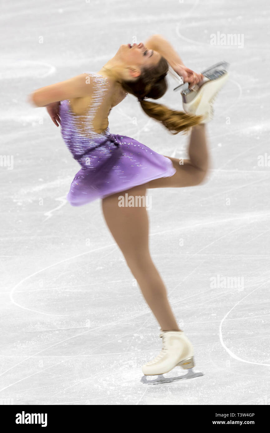 Blur motion action of Isadora Williams (BRA) competing in the Figure Skating - Ladies' Short at the Olympic Winter Games PyeongChang 2018 Stock Photo