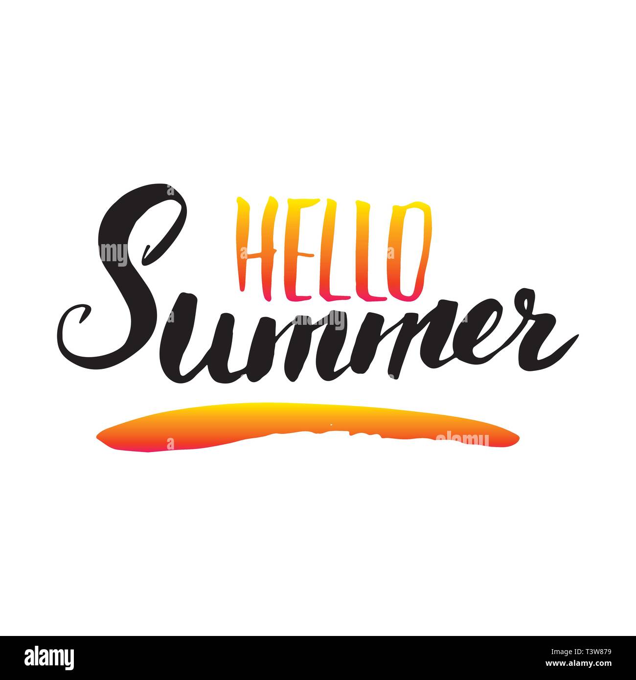 Hello Summer Calligraphy lettering handwritten sign, Hand drawn grunge ...