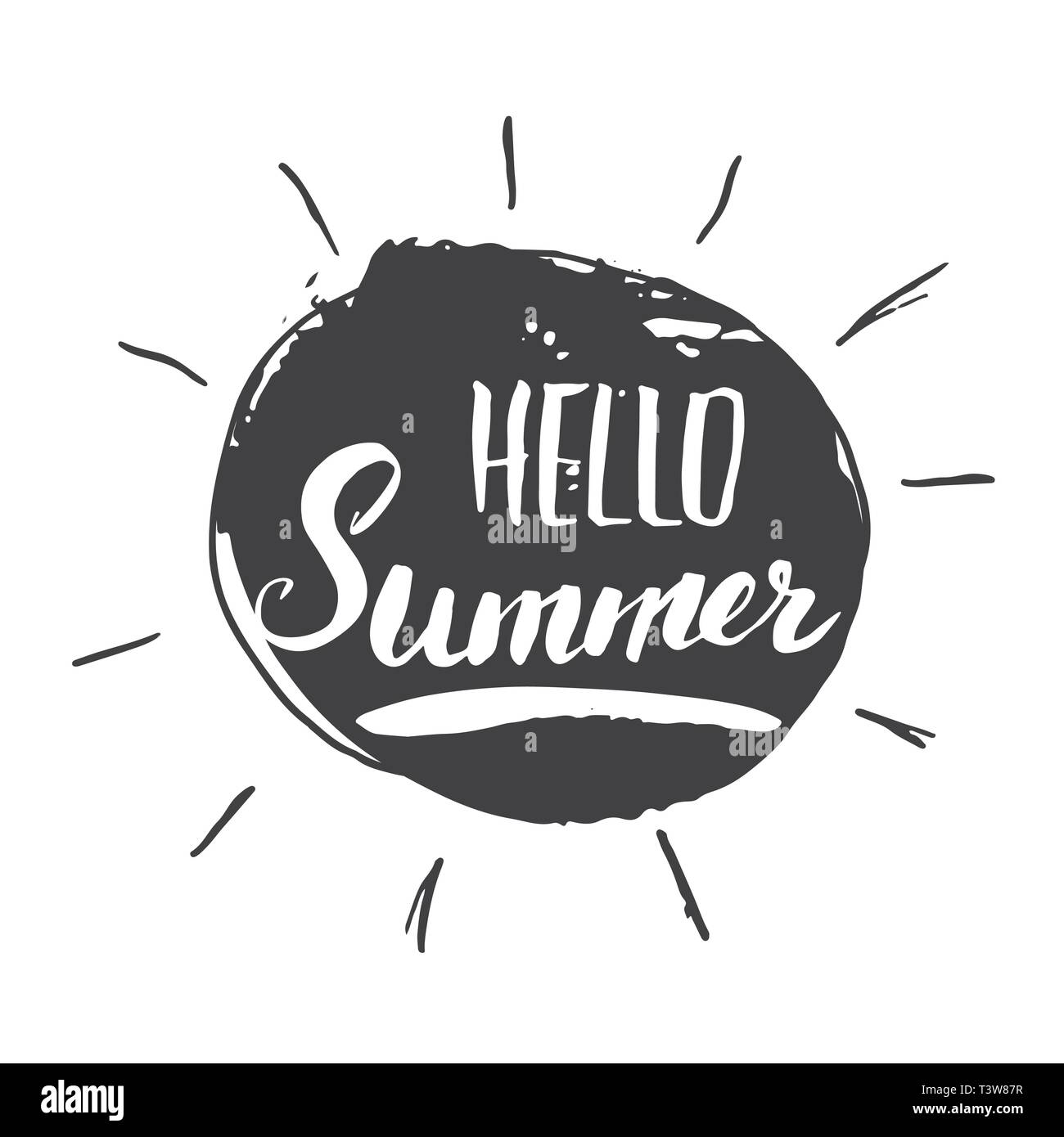Hello Summer Calligraphy lettering handwritten sign, Hand drawn grunge ...